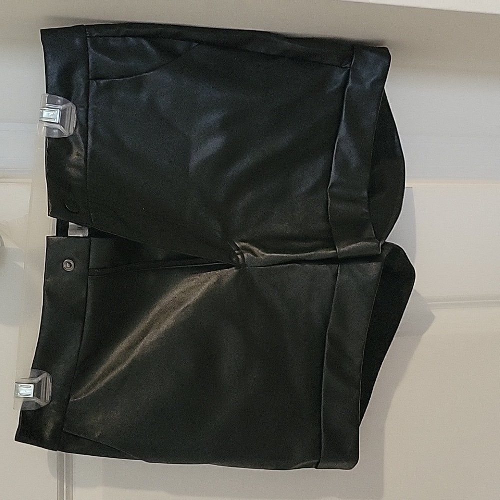 Black faux leather shorts